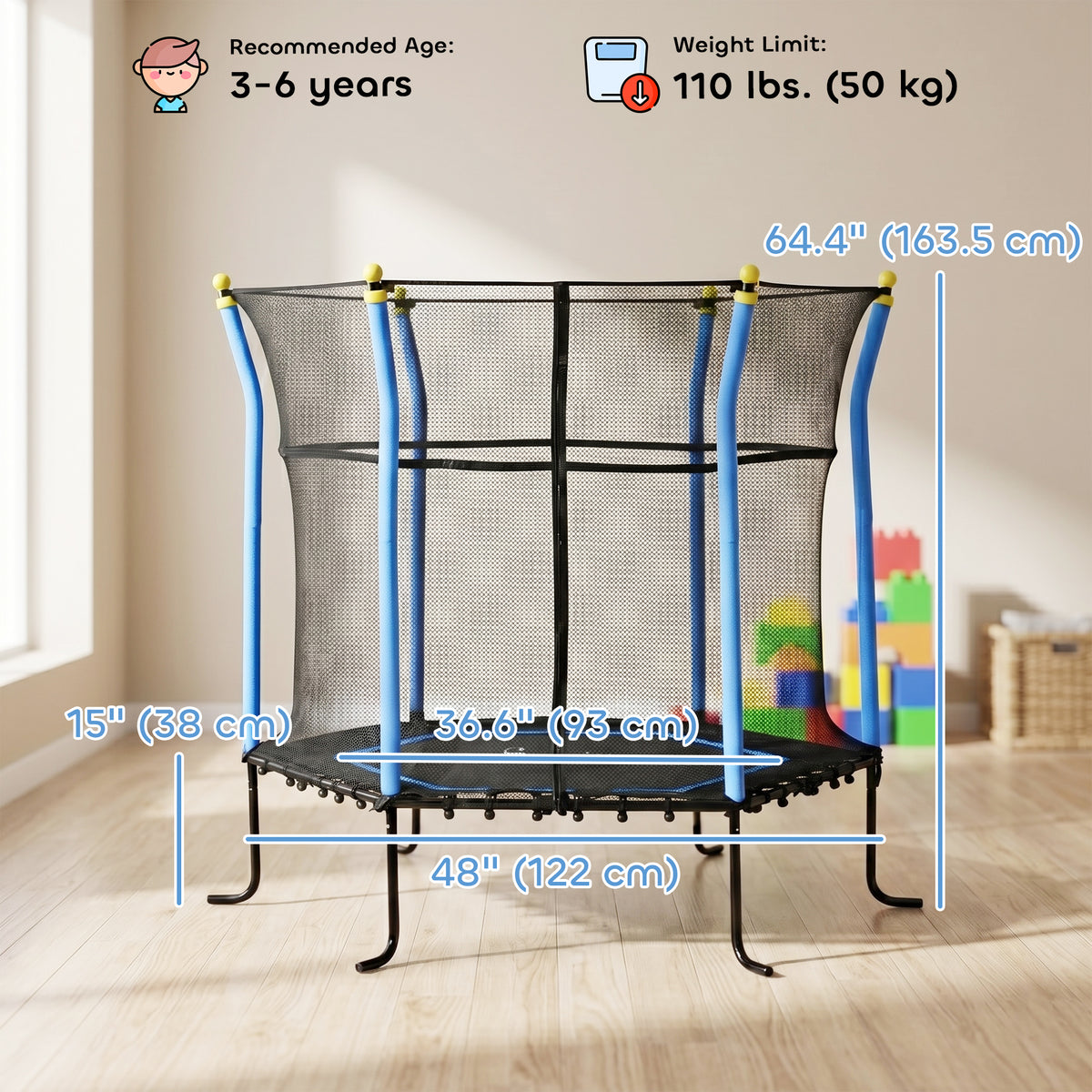 Kids Indoor Trampoline with Safety Enclosure Net