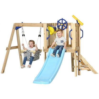 Conjunto de columpio y tobogán de madera para niños