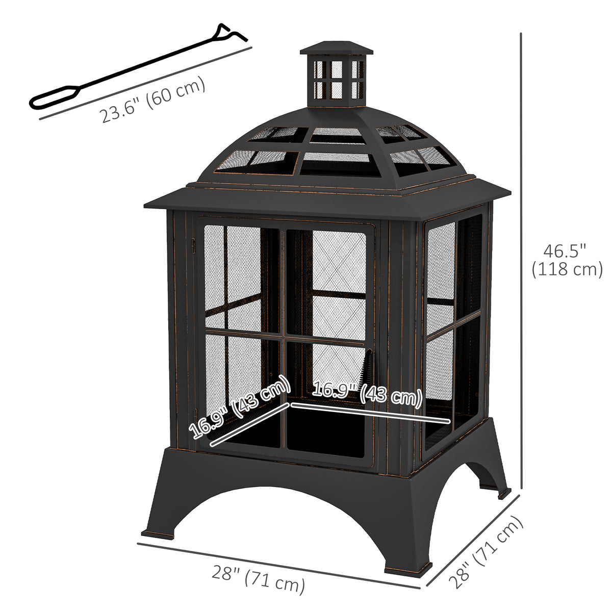 Chimney-Style Wood-Burning Fire Pit with Poker