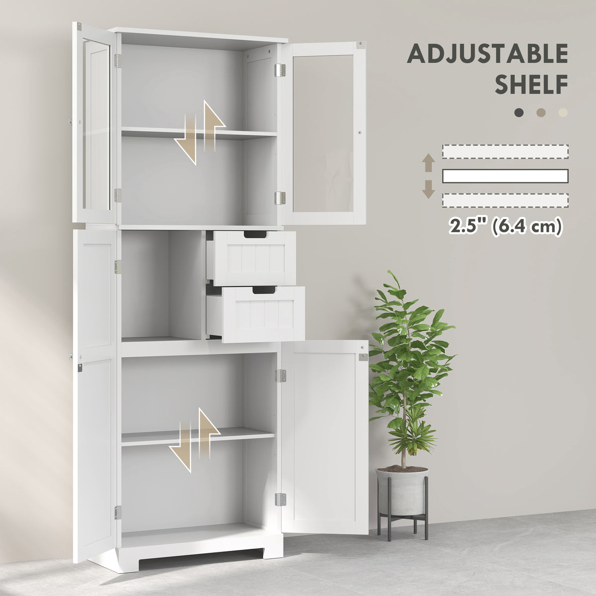 Tall freestanding bathroom storage cabinet adjustable shelves
