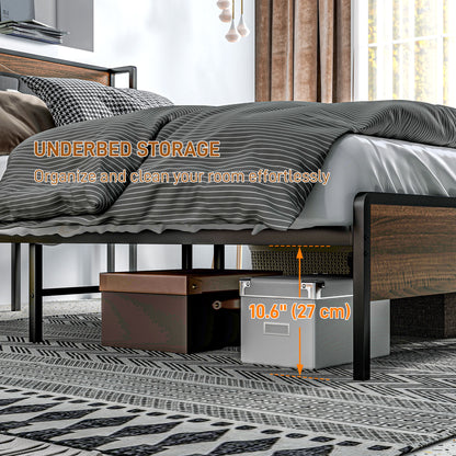 Estructura de cama queen con cabecero y estación de carga
