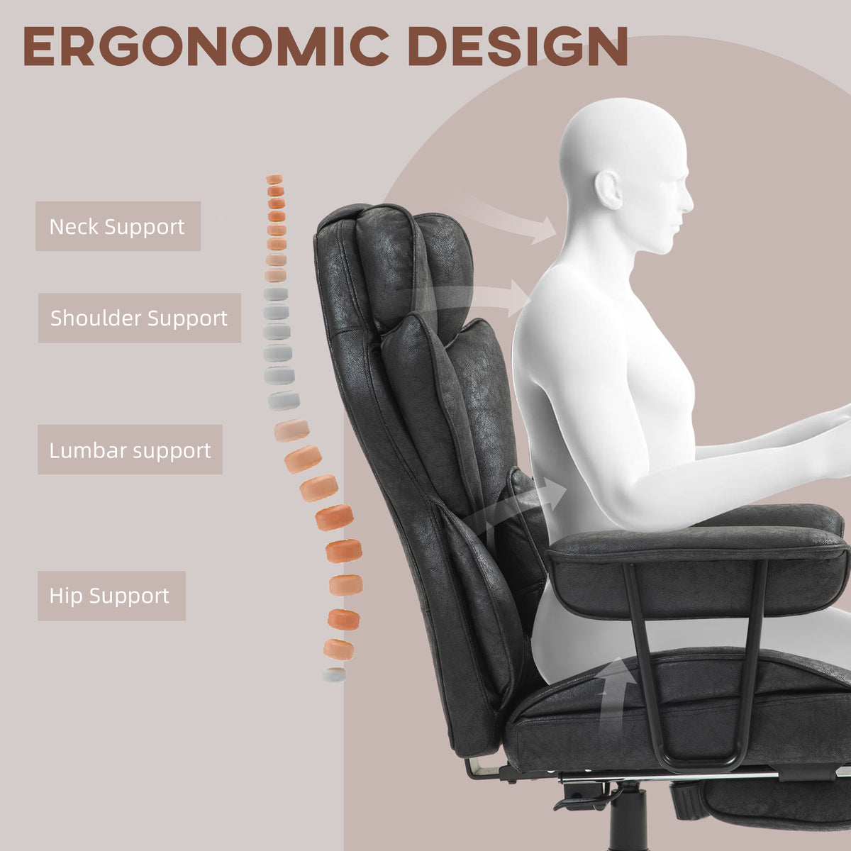 Silla de oficina ergonómica de gran tamaño con reposapiés