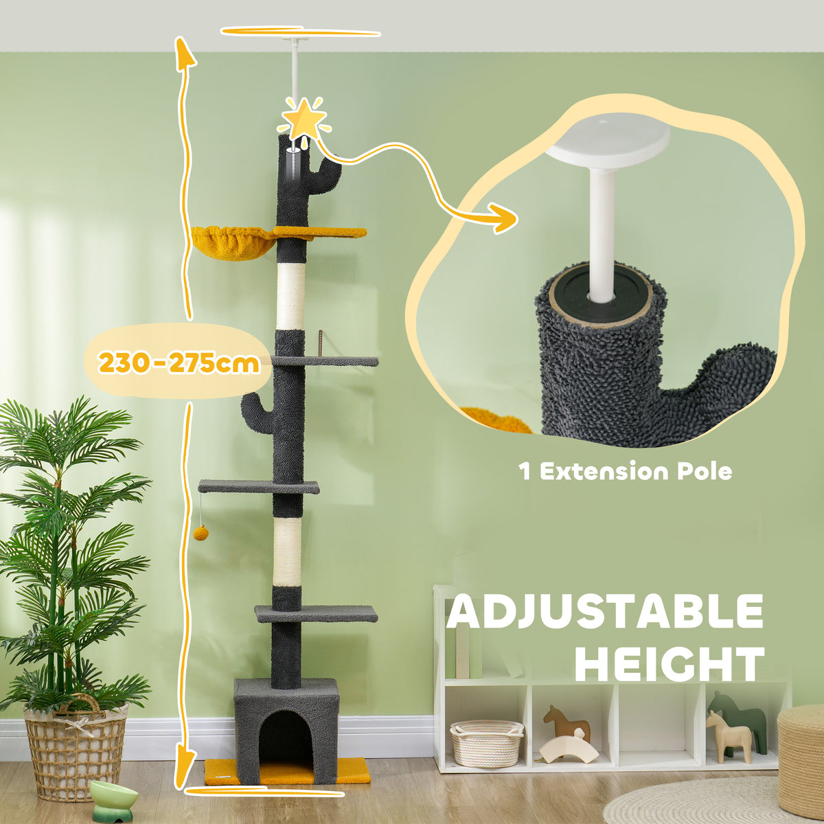 Floor to ceiling cat tree adjustable height tower