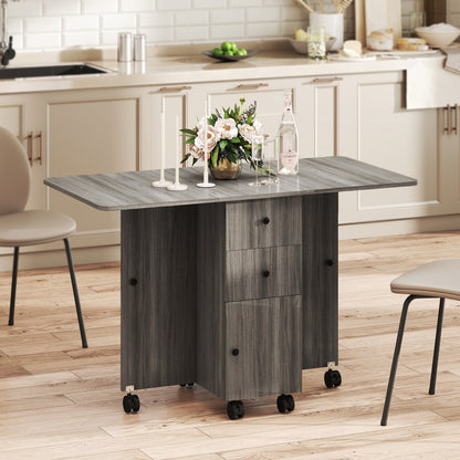 Mesa de comedor plegable y abatible con almacenamiento y ruedas