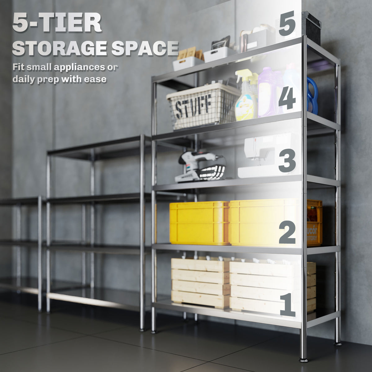5-Tier Stainless Steel Kitchen Storage Bakers Rack