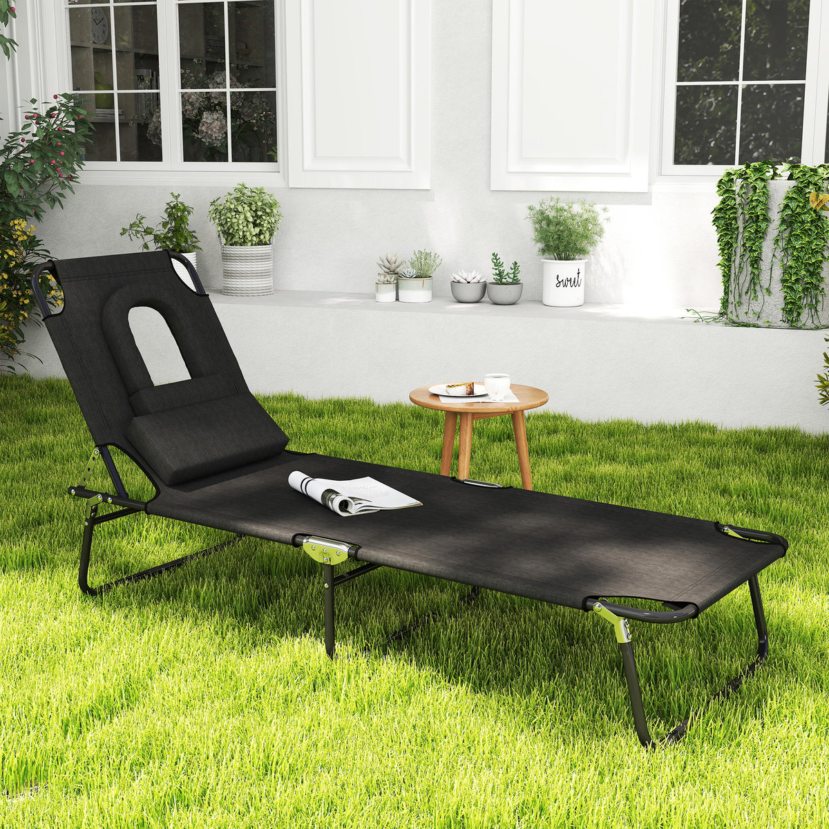 Tumbona plegable con orificio facial ajustable