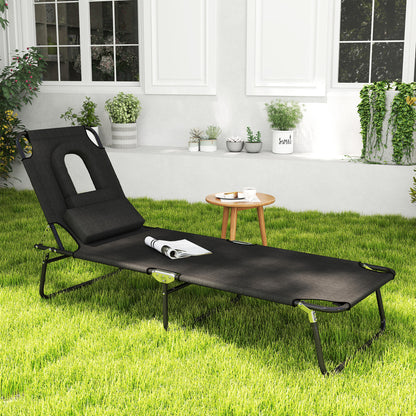 Tumbona plegable con orificio facial ajustable