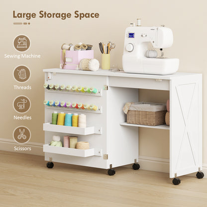 Mesa de costura plegable con almacenamiento — blanco