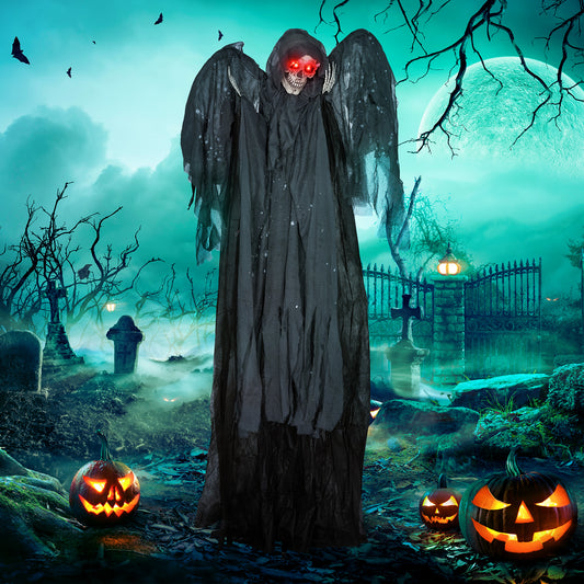 Animated Life-Size Winged Grim Reaper with Light-Up Eyes