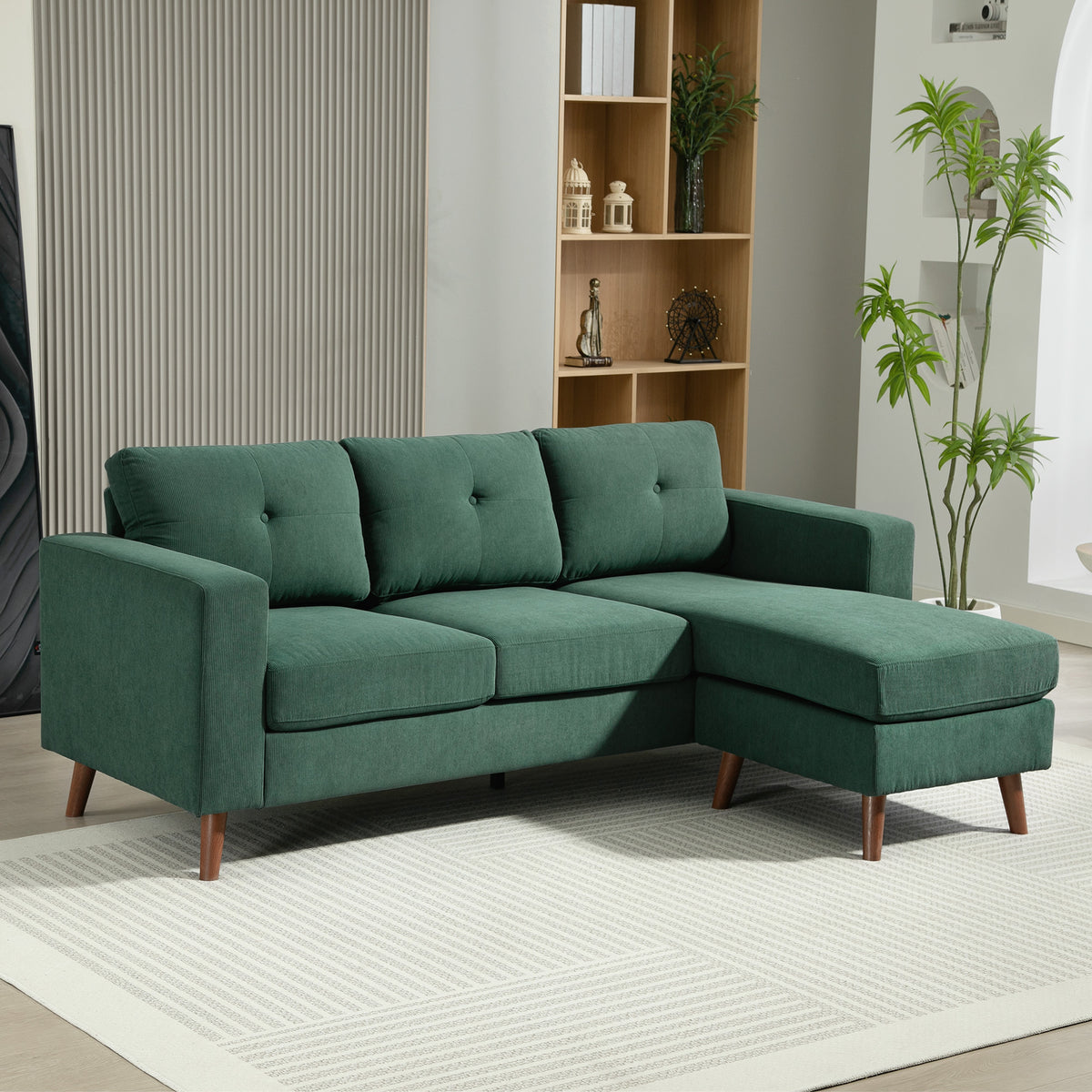 Corduroy L-Shaped Sectional Sofa with Reversible Chaise
