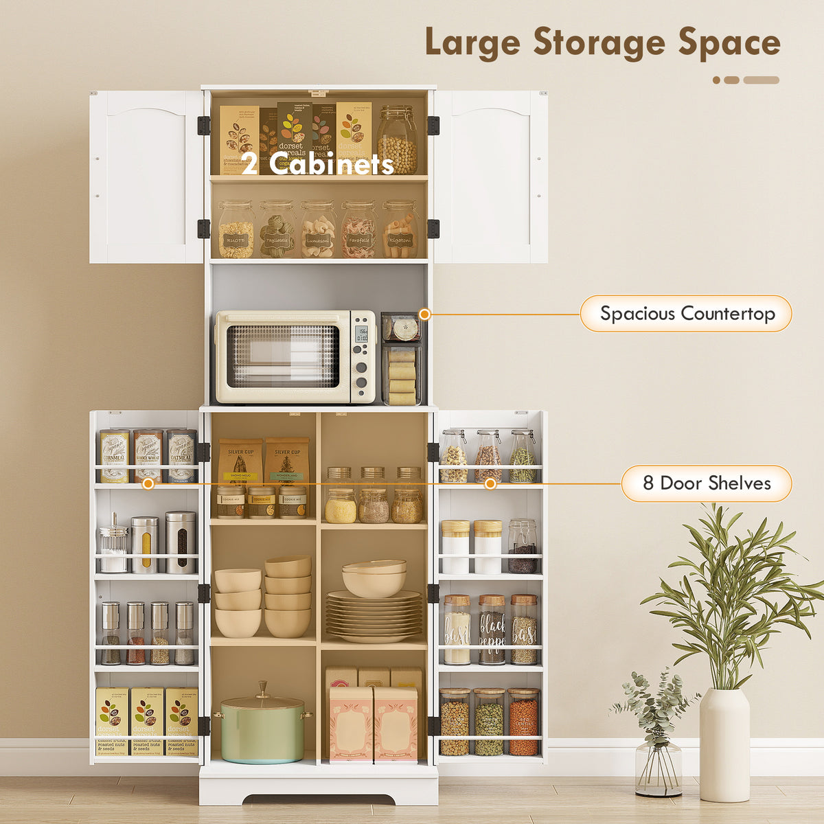 Tall farmhouse kitchen pantry storage cabinet 181.5 cm
