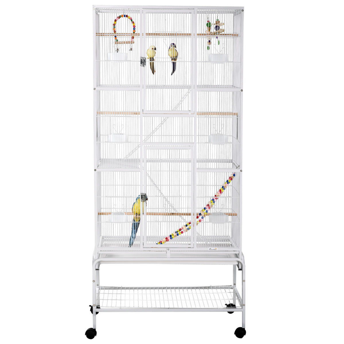 Large bird cage with wheels and accessories