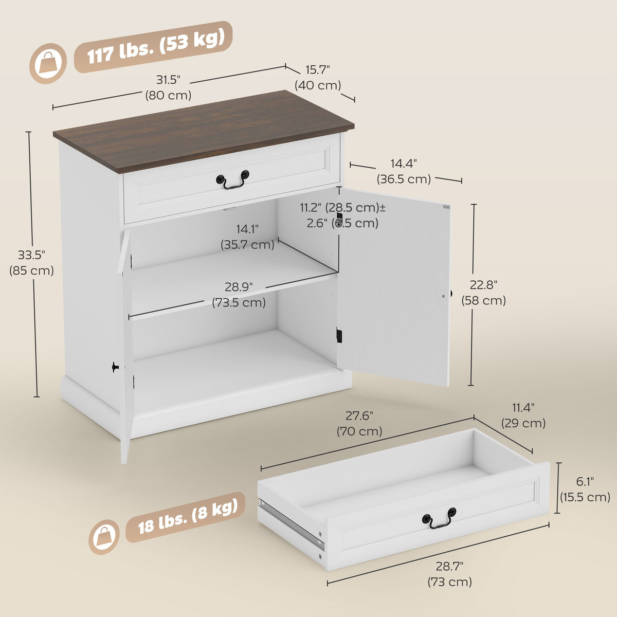 Farmhouse Engineered Wood Kitchen Buffet Cabinet