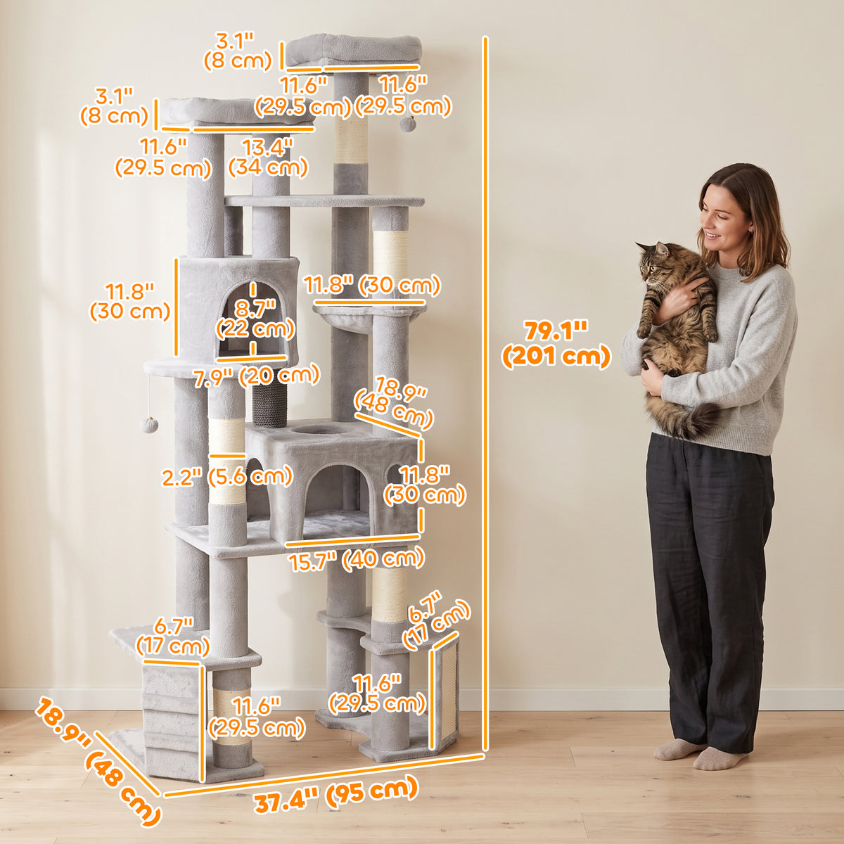 Árbol para gatos gigante de 201 cm de varios niveles
