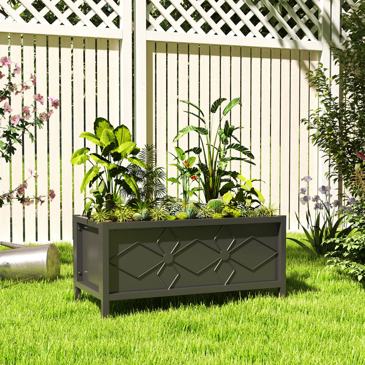 Jardinera elevada galvanizada con agujeros de drenaje