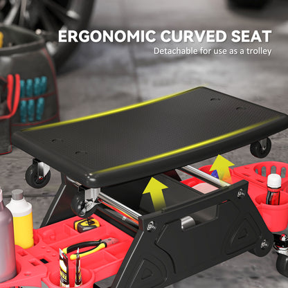 Rolling garage stool with wheels and tool trays