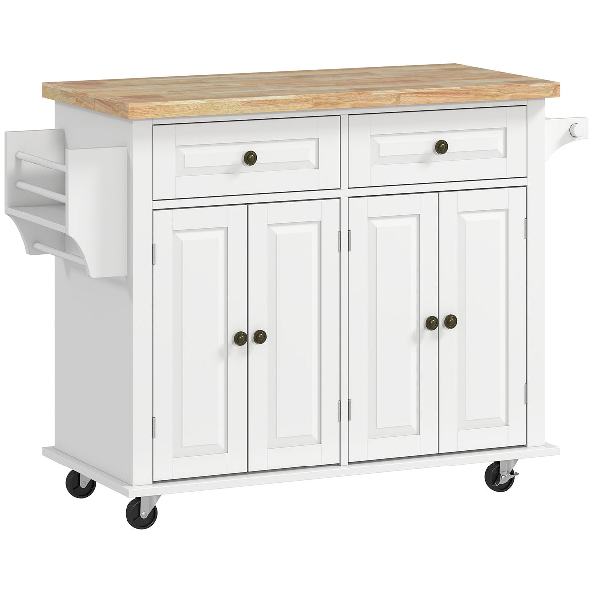 Rolling kitchen island with storage and wood top