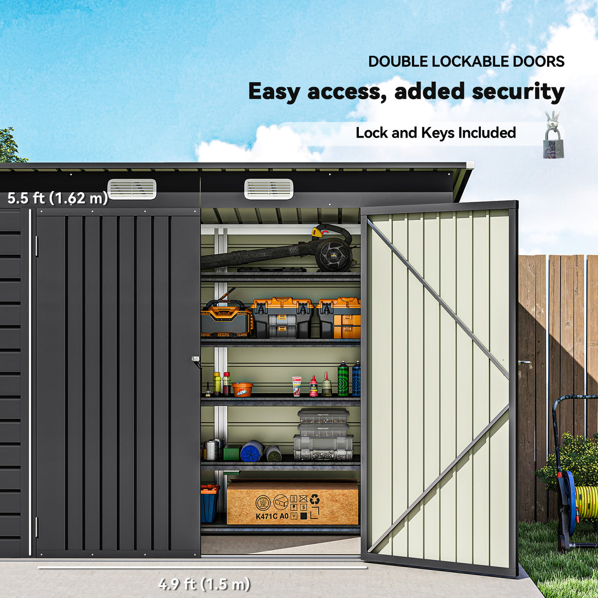 Galvanized Steel Garden Shed with Double Doors
