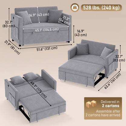 Sofá cama convertible de terciopelo con puertos USB