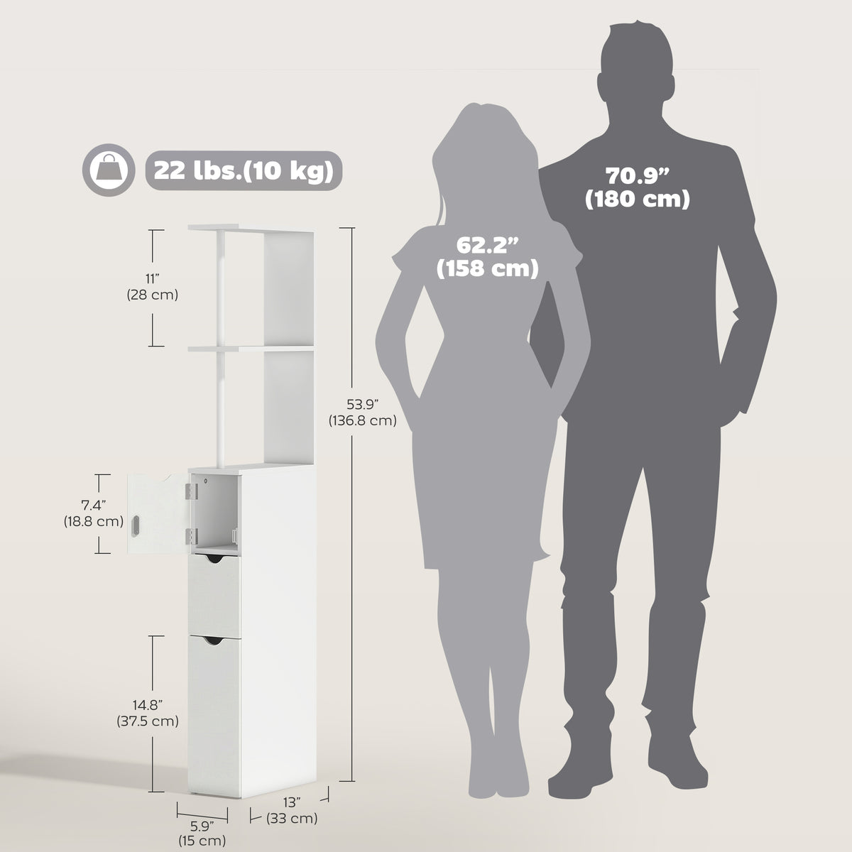 Tall Narrow Bathroom Storage Cabinet — white