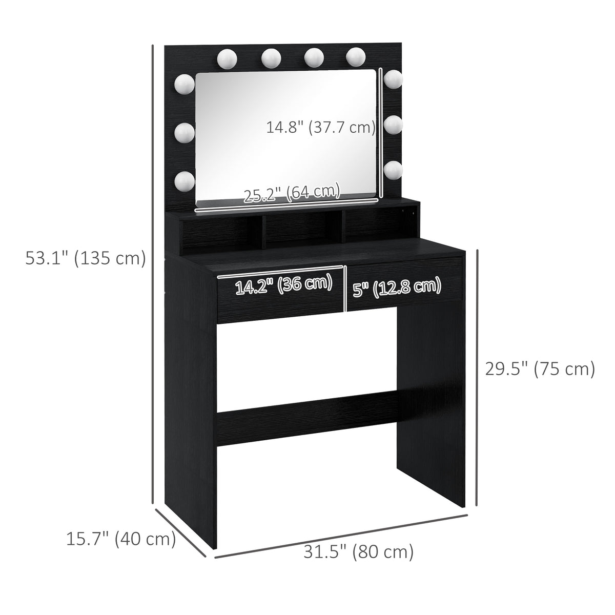 Tocador con espejo LED iluminado y cajones