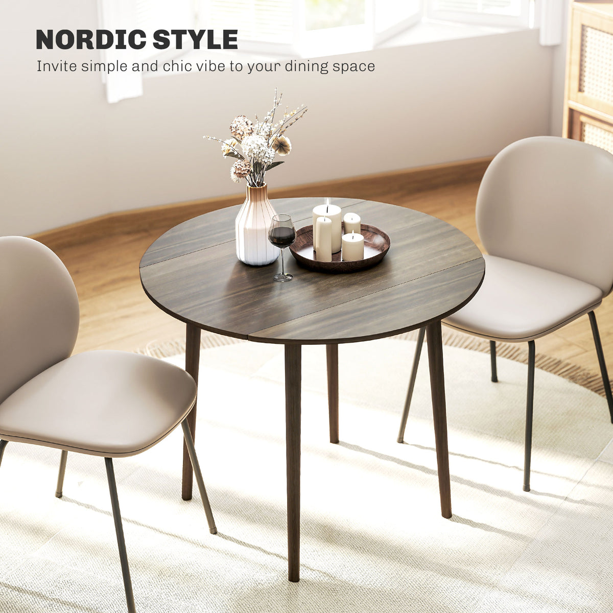 Folding dining table round drop leaf expandable