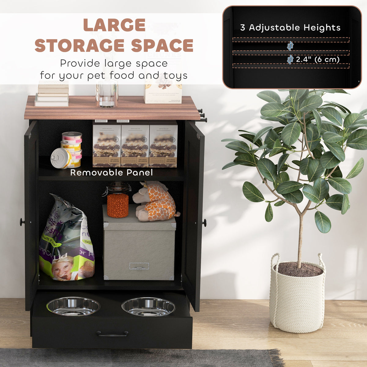 Dog Feeding Station with Adjustable Storage
