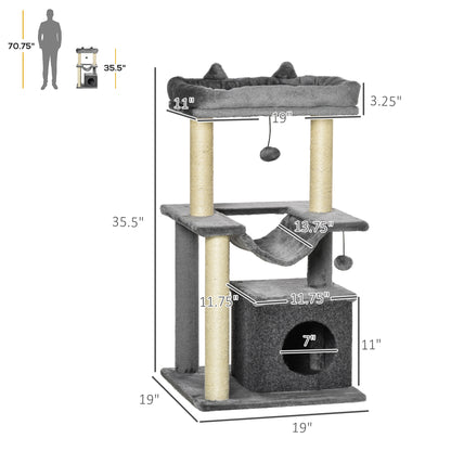 Multi-level Cat Tower 39.25" — Grey