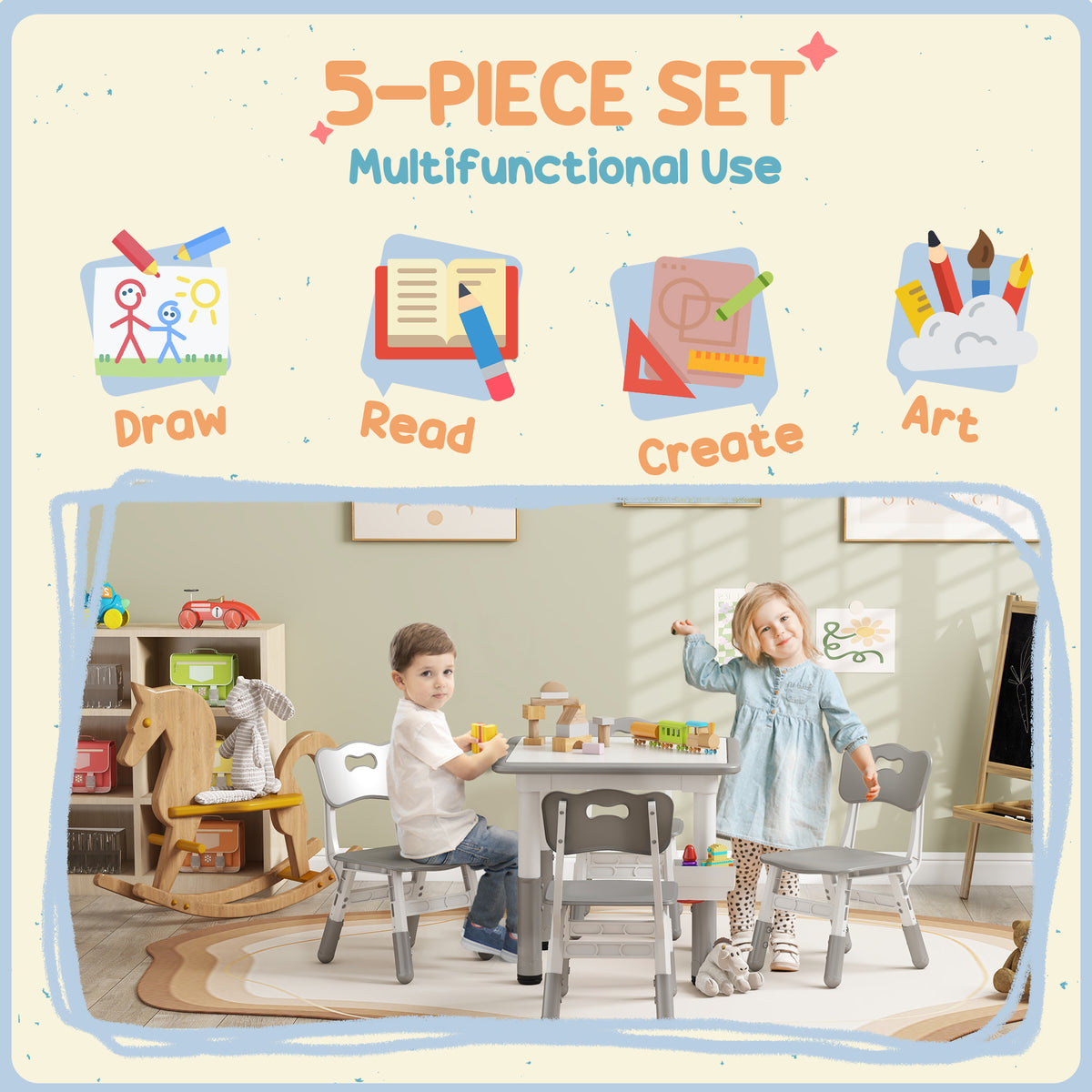 Conjunto de mesa y sillas ajustables para niños pequeños — Lote de 5