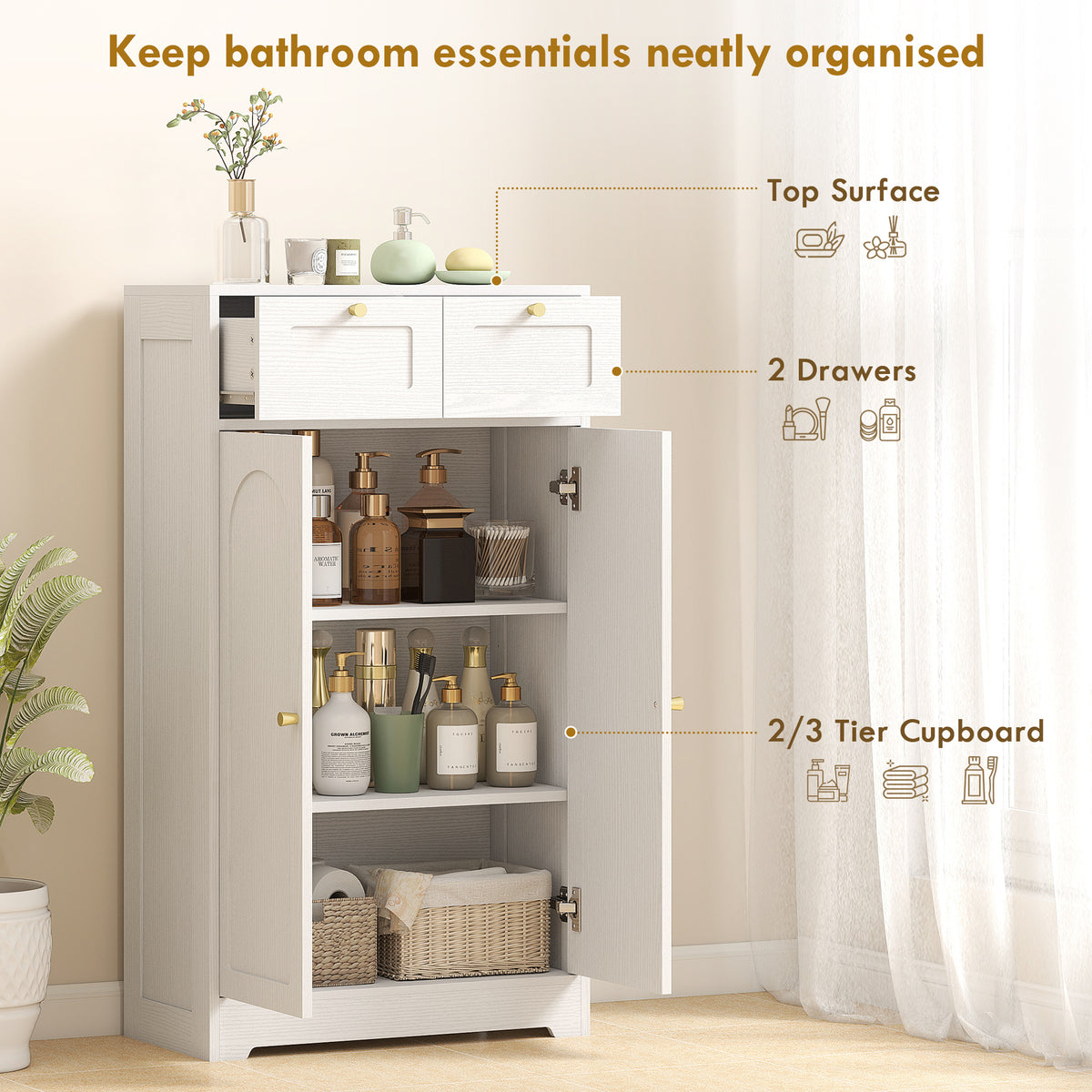 Mueble de baño con patas y cajones