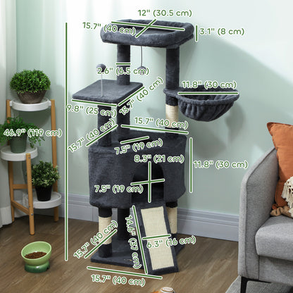Multi-level cat tree with condo and hammock 47 inch