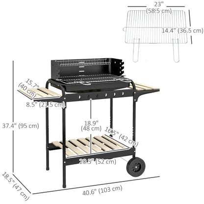 Portable charcoal barbecue grill with adjustable height