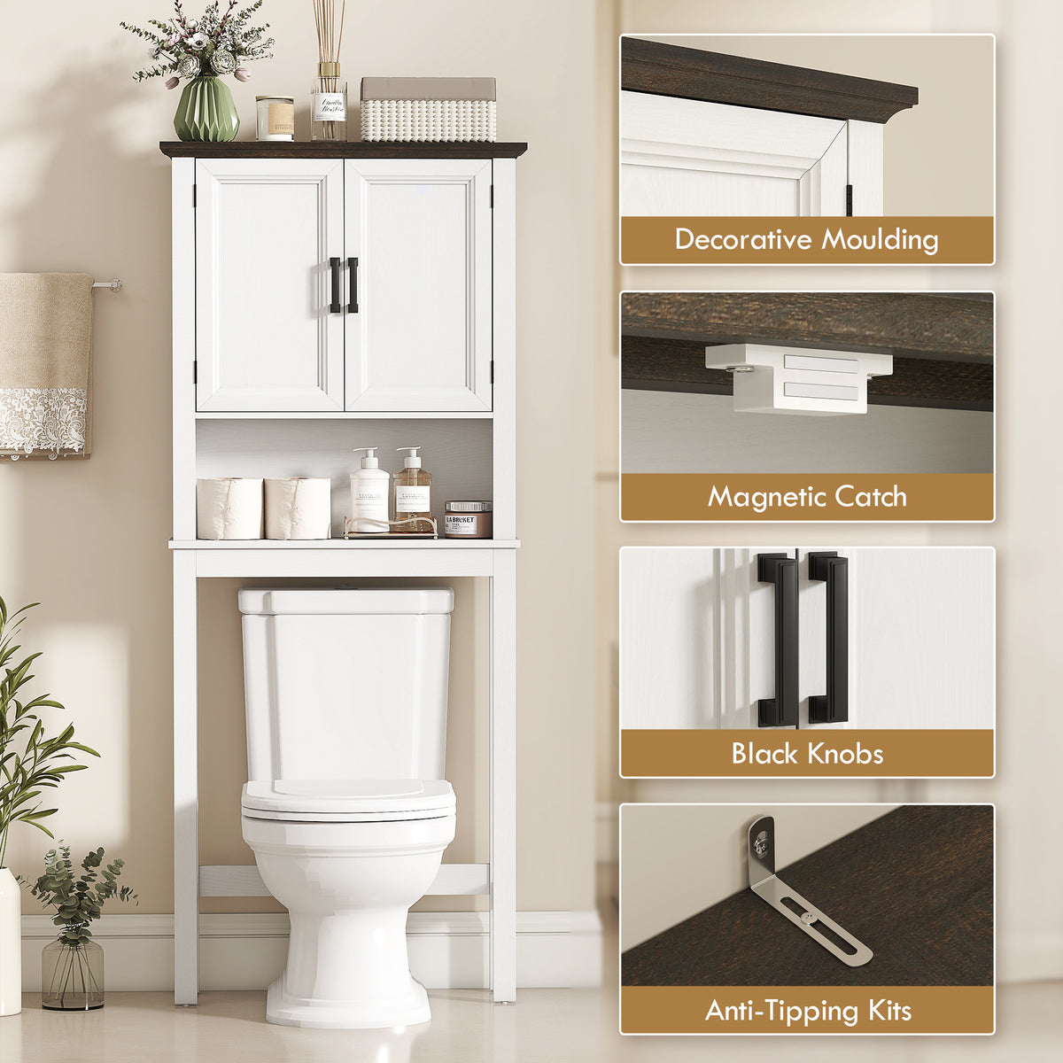 Over-the-toilet storage cabinet in engineered wood