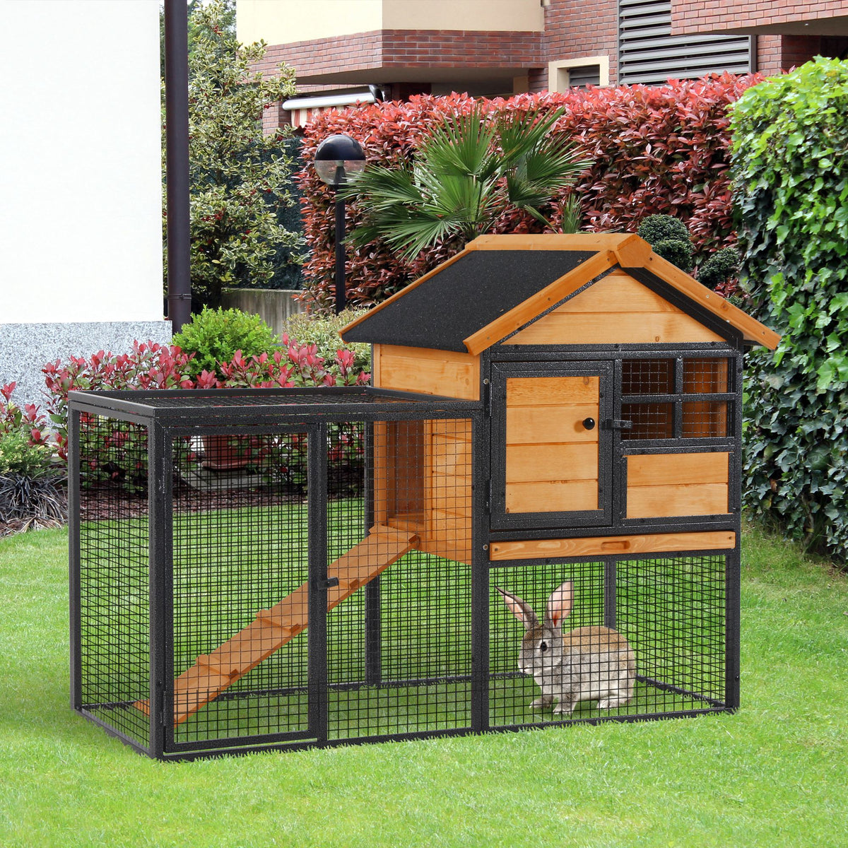 Outdoor Wooden Rabbit Hutch 48" — Yellow