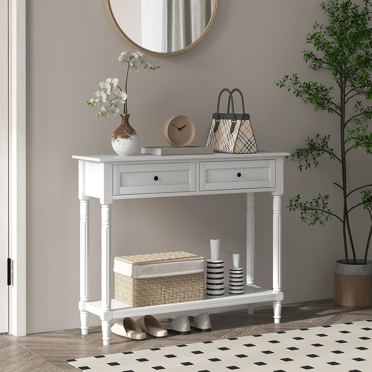 Entryway Console Table with 2 Drawers and Shelf