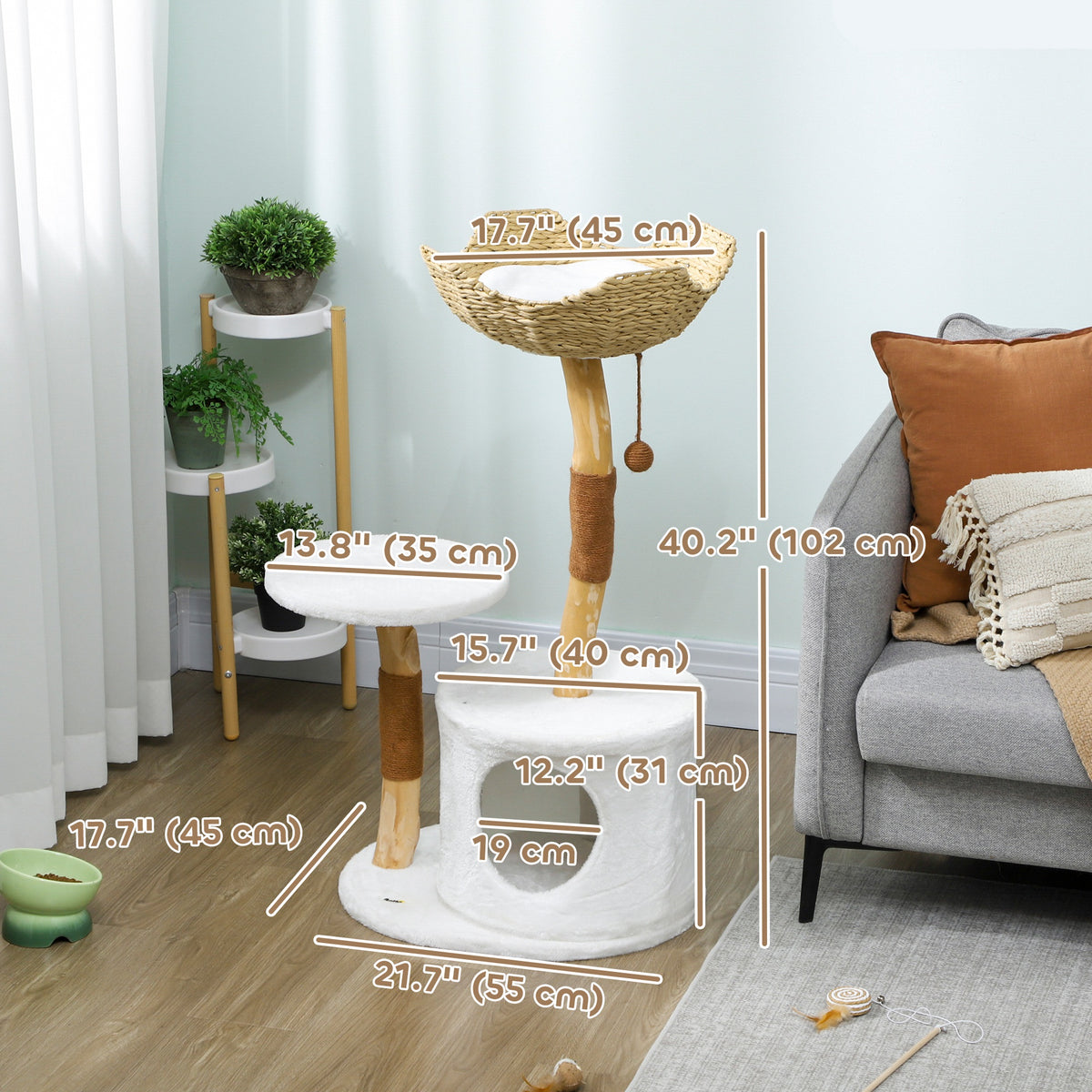 Árbol para gatos de 101 cm estabilizado con rascador de sisal