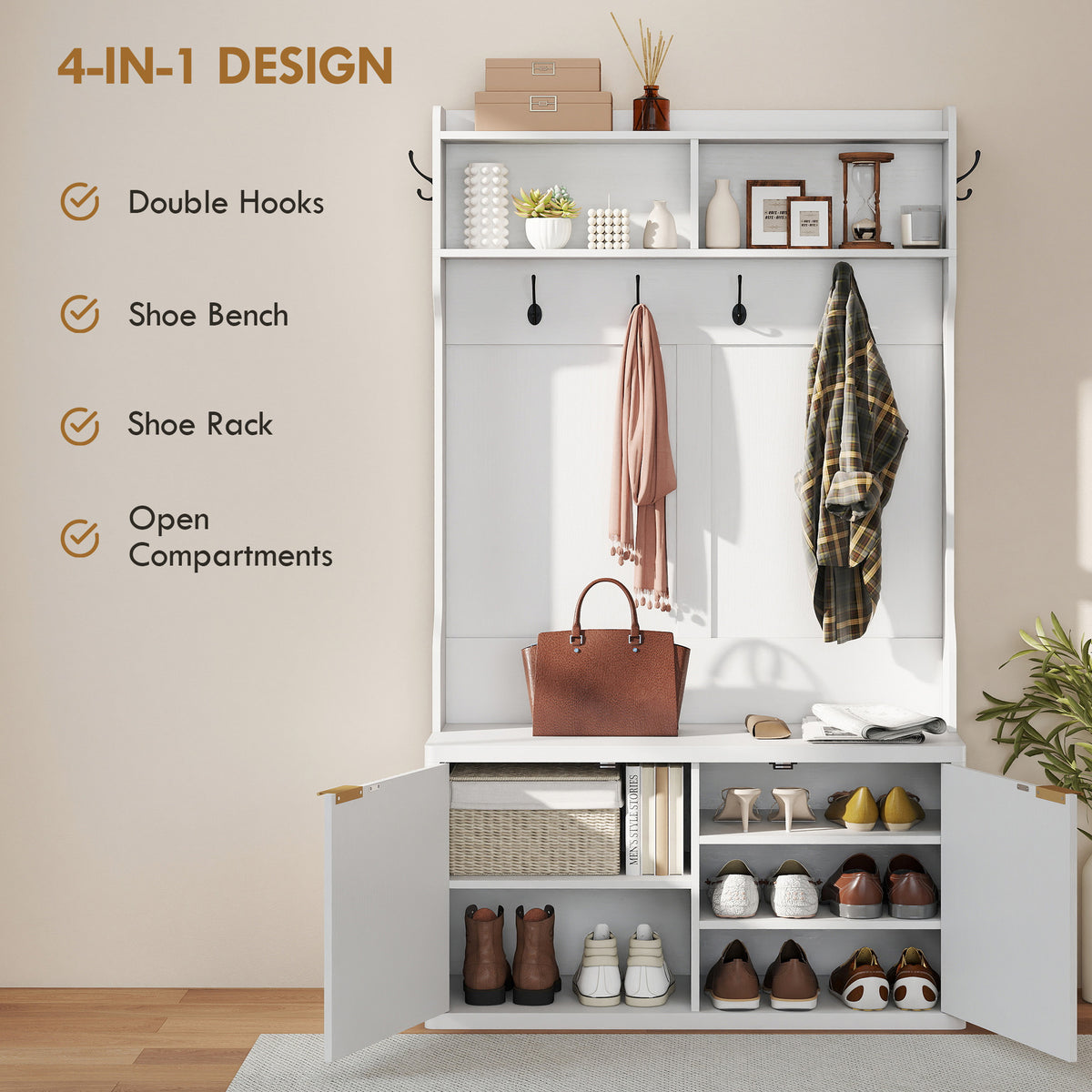 Mueble de entrada 4 en 1 con zapatero