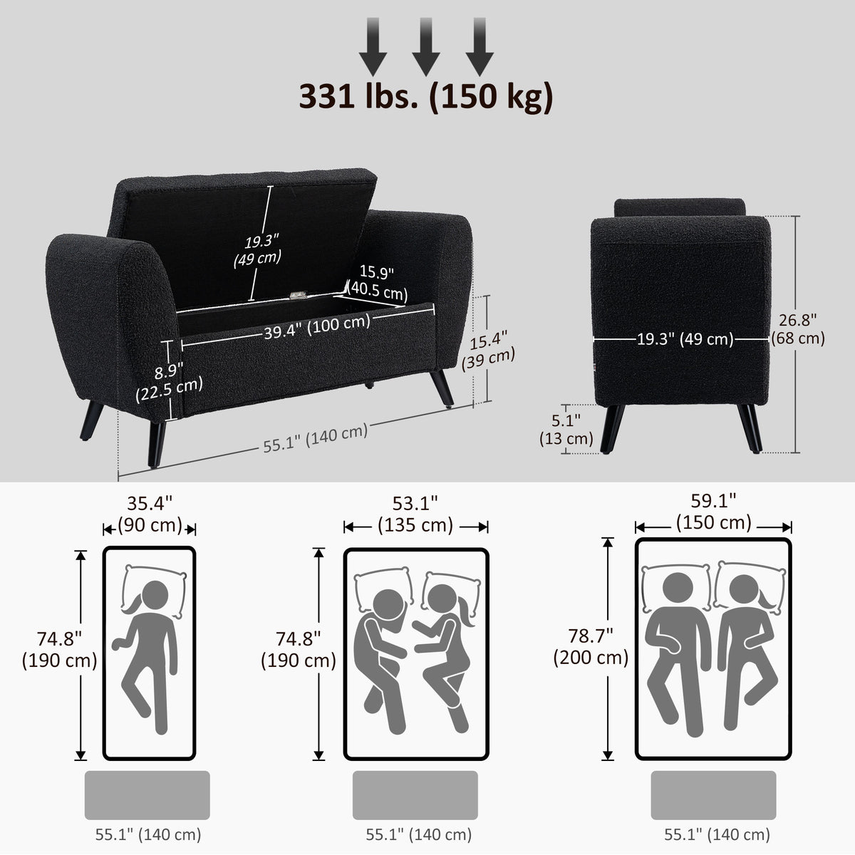 Modern Upholstered Storage Bench with Arms