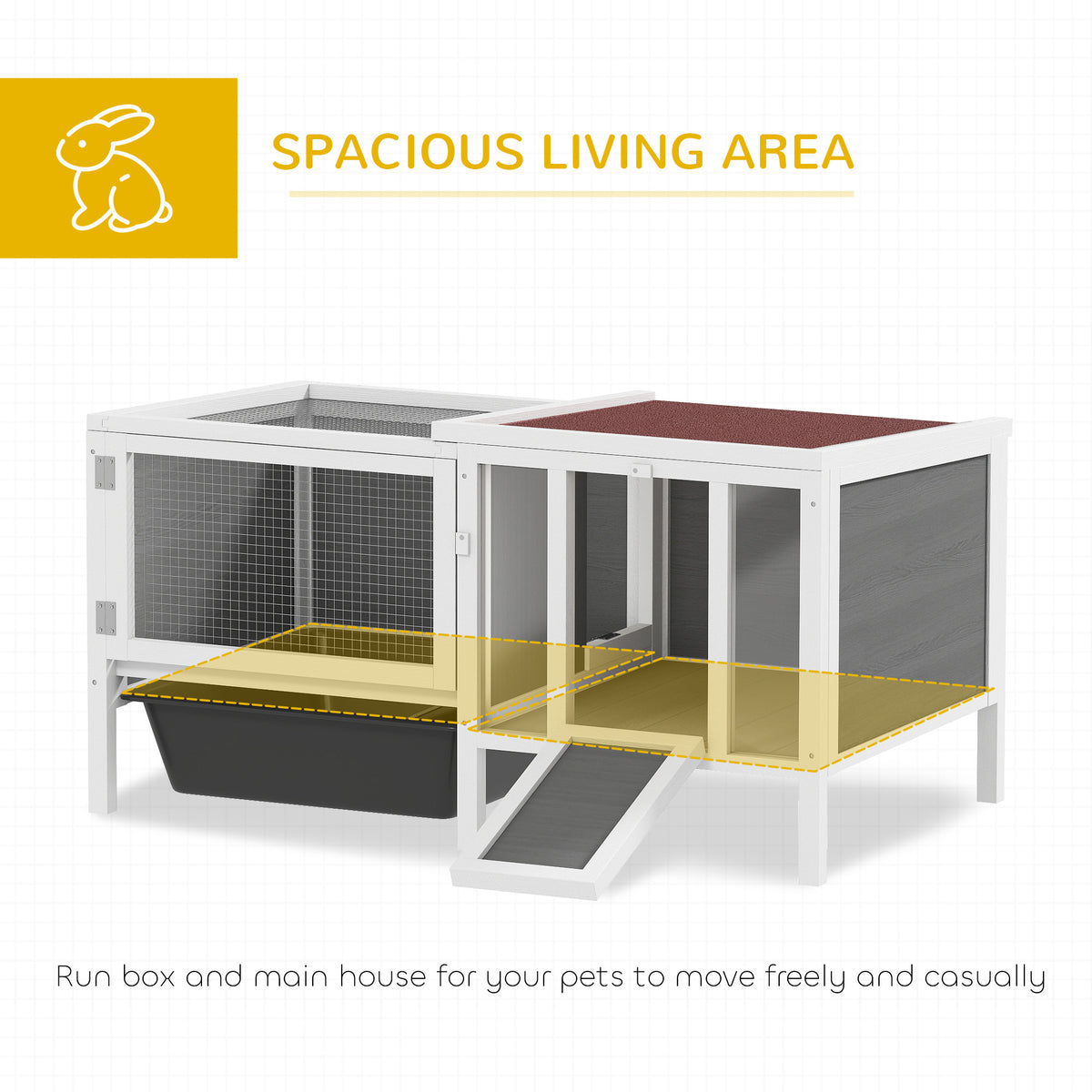 Rabbit hutch wooden dual-zone weatherproof roof