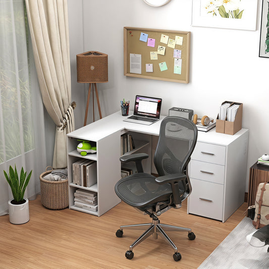 L Shaped Desk with Power Outlets and Drawers — 140 x 100 x 75 cm