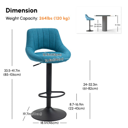 Swivel Adjustable Bar Stools Linen Upholstered — Set of 2
