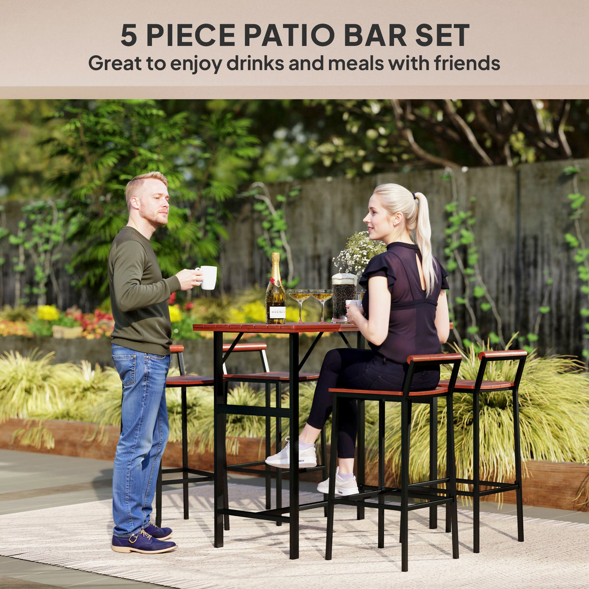 Patio bistro set 5 piece bar height table stools