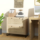 2-Drawer Filing Cabinet with Lock and Rattan Design