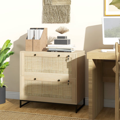 2-Drawer Filing Cabinet with Lock and Rattan Design
