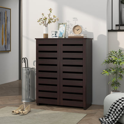 Narrow Shoe Cabinet 2 Slatted Doors 5-Tier Storage