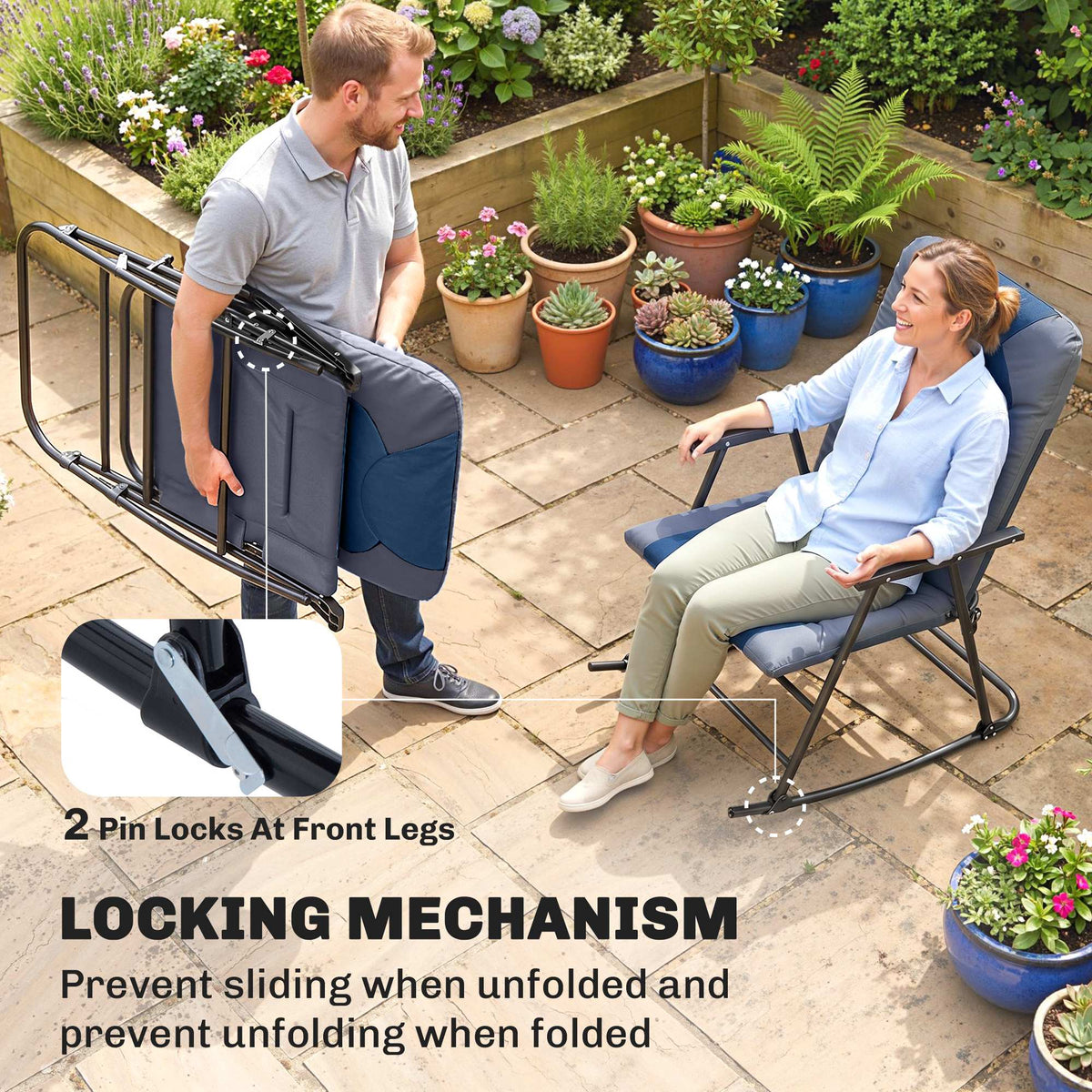 Set of 2 Padded Rocking Chairs with Armrests