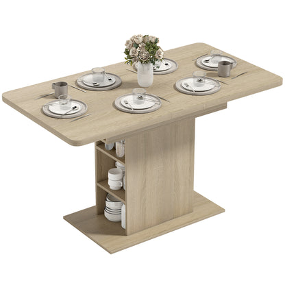 Mesa de comedor extensible con estantes integrados