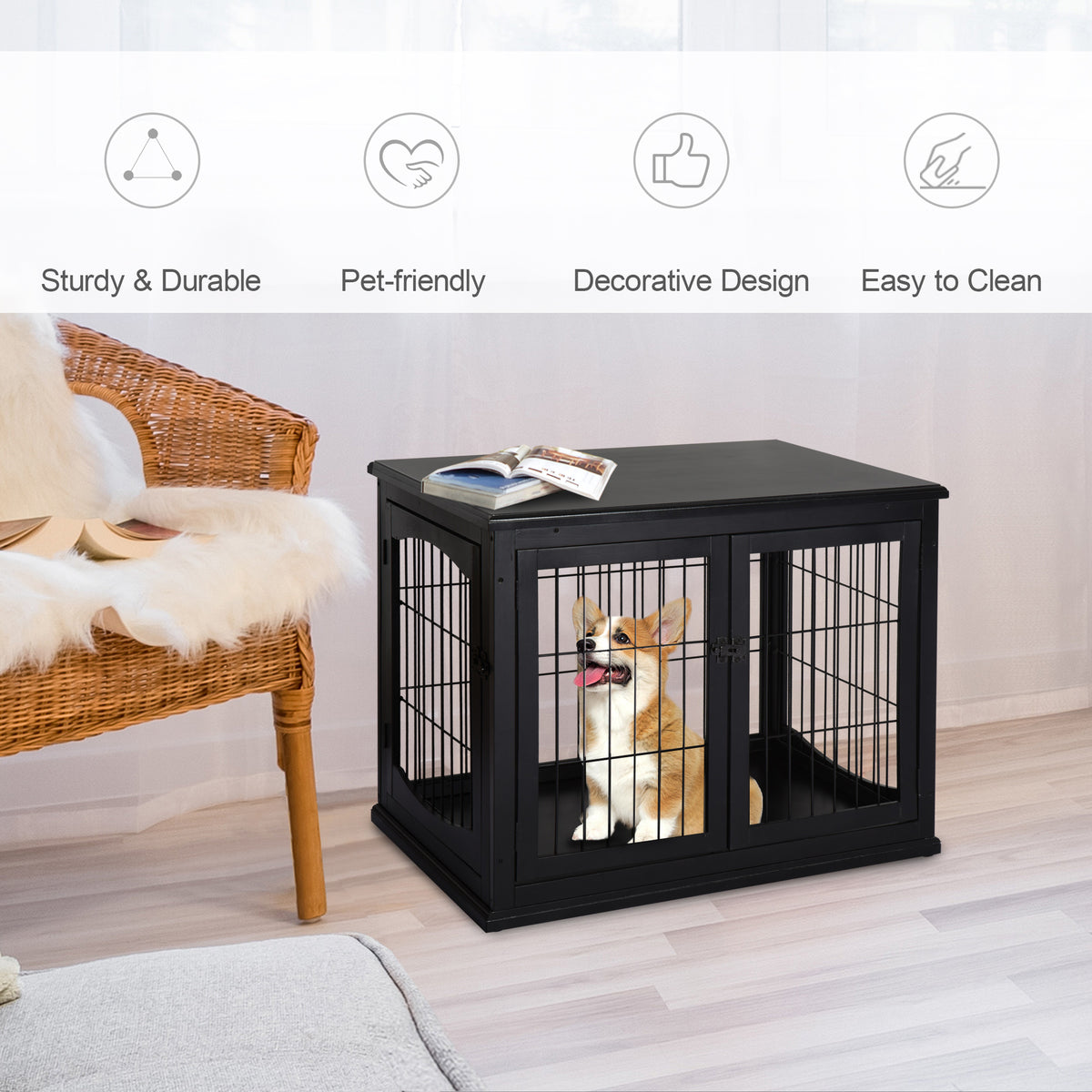 Dog Crate End Table Double Door 26 Inch