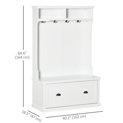 Mueble de entrada con banco de almacenamiento y percheros 164 cm