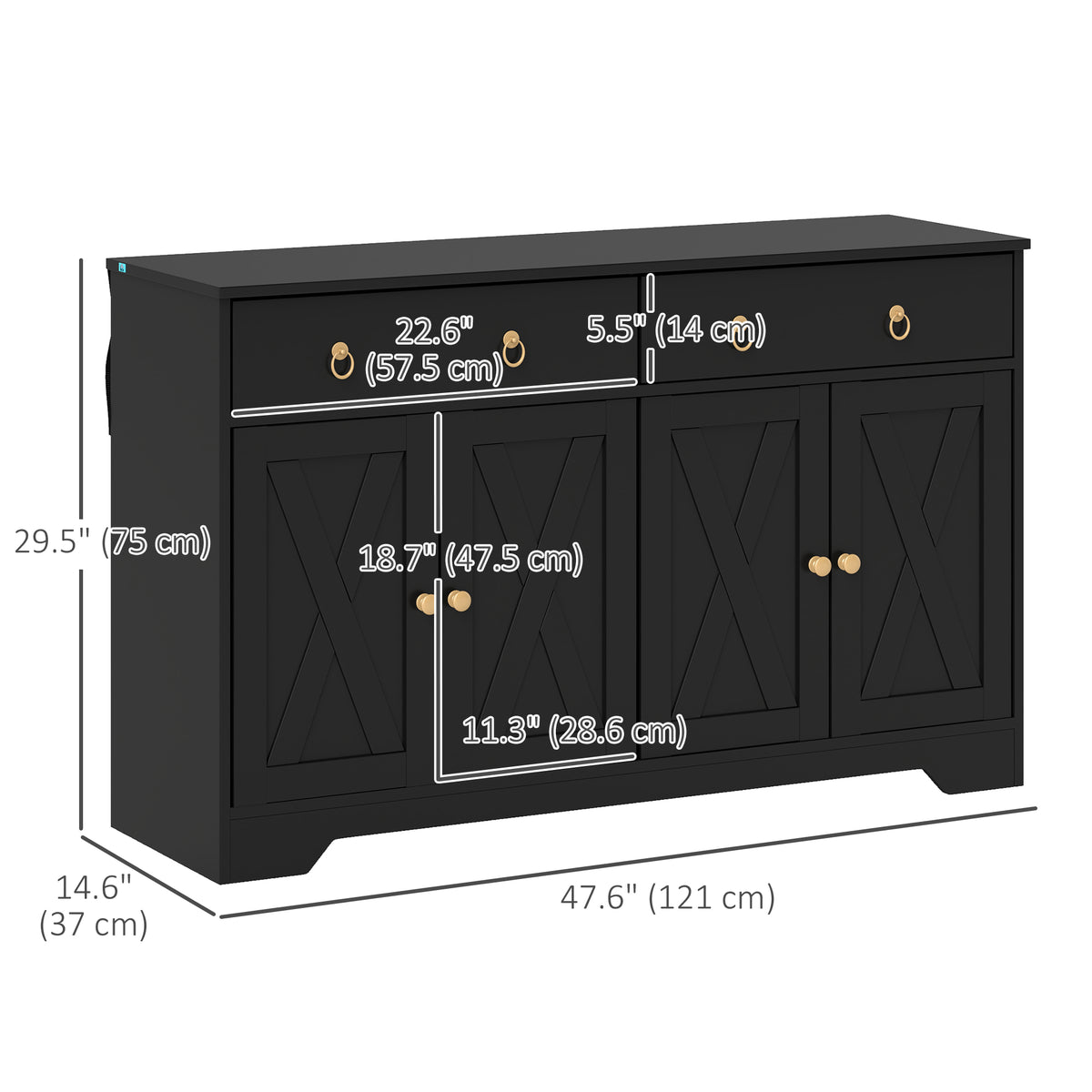 Aparador de cocina 4 puertas barniz 2 cajones madera